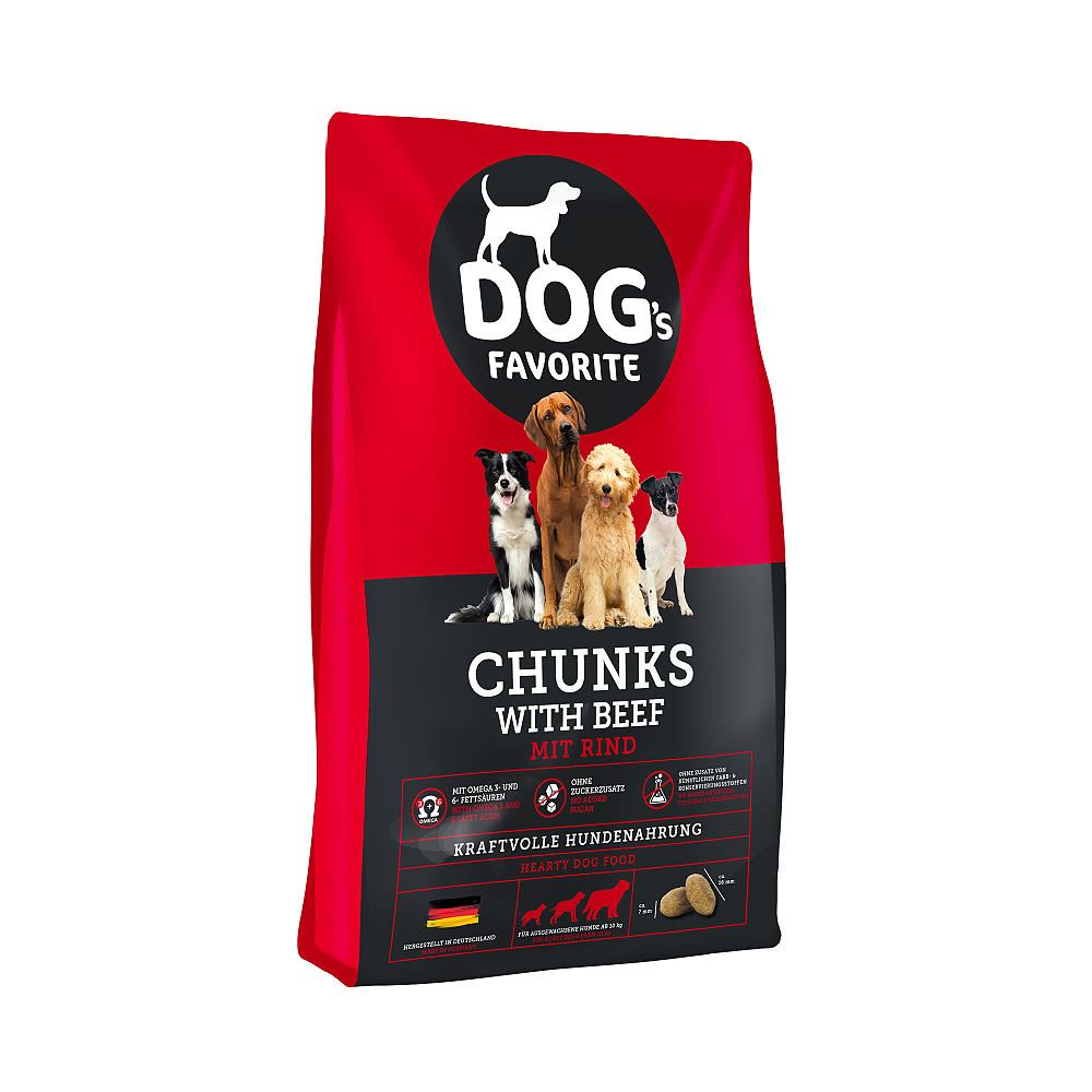 Happy dog Dogs favorit Chunks with beef 15 kg Euroben