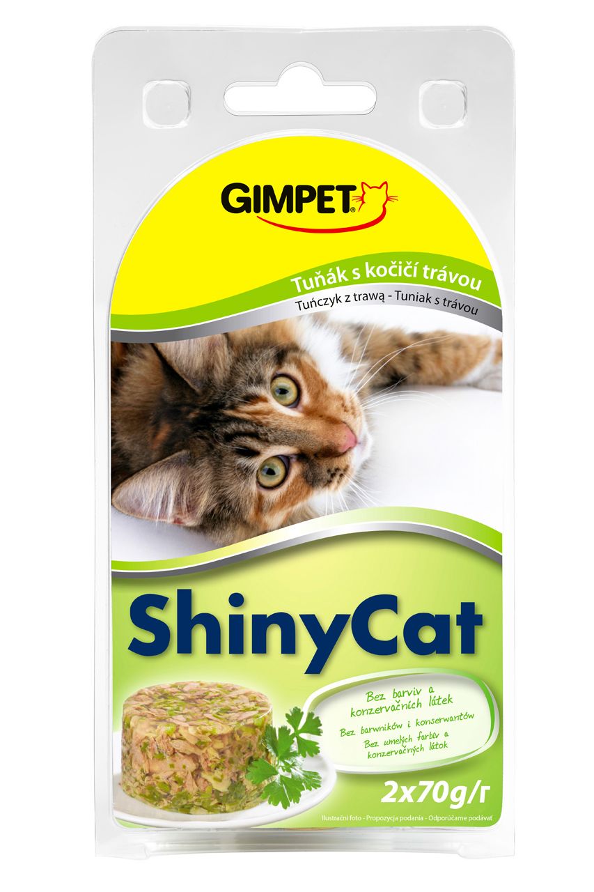 Gimpet kočka konz. ShinyCat tuňak/koc.tráv 2x70g