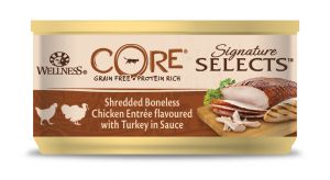 Wellness CORE Signature Selects Shredded Boneless Chicken Entrée flavoured with Turkey in Sauce 79g