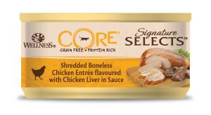 Wellness CORE Signature Selects Shredded Boneless Chicken Entrée flavoured with Chicken Liver in Sauce 79g