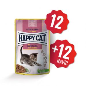 Happy Cat Kapsička Kitten & Junior Land-Geflügel 12x85g + 12x85g ZDARMA