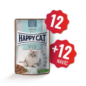 Happy Cat Kapsička Sensitive Haut & Fell / Kůže & srst 12x85g + 12x85g ZDARMA
