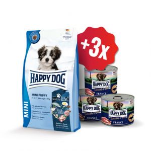 Happy Dog NEW Mini Puppy 4 kg + 3x konzerva 200 g  ZDARMA