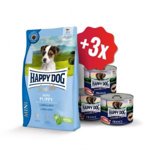 Happy Dog NEW Mini Puppy Lamb & Rice 4 kg + 3x konzerva 200 g  ZDARMA