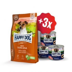 Happy Dog NEW Mini Toscana 4 kg + 3x konzerva 200 g  ZDARMA