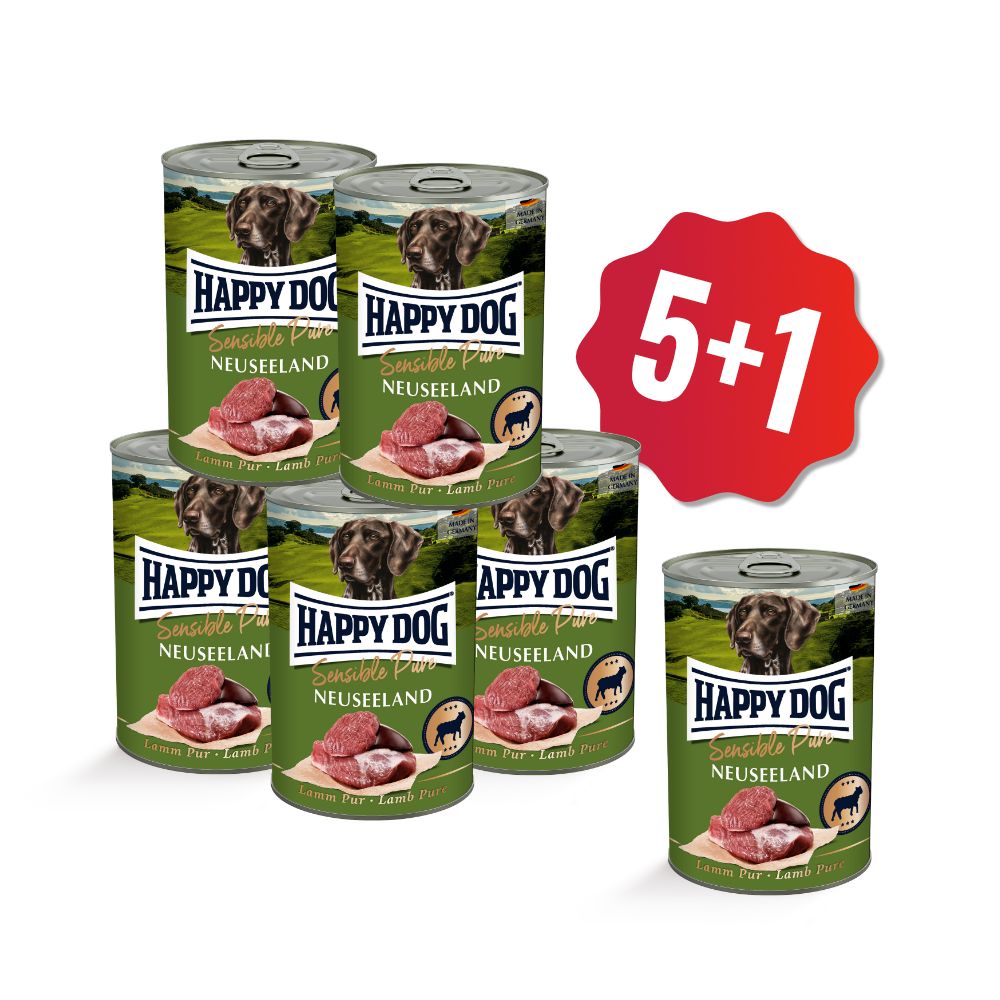 Happy Dog Lamm Pur Neuseeland - jehněčí 6x400 g Set 5+1 ZDARMA Euroben