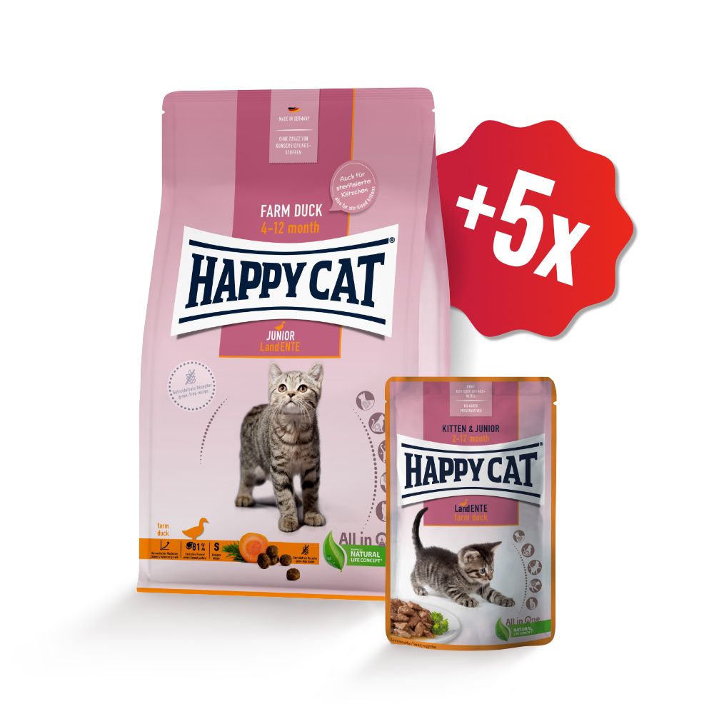 Happy Cat Junior Land Ente / Kachna 4kg SET + 5x kapsička ZDARMA Happy Dog