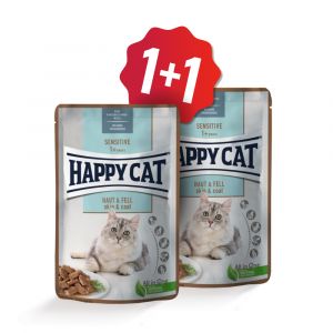 Happy Cat Kapsička Sensitive Haut & Fell / Kůže & srst 85g SET 1+1 ZDARMA