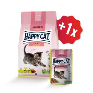 Happy Cat Kitten Land Geflügel / Drůbež 1,3kg SET + 1x kapsička ZDARMA