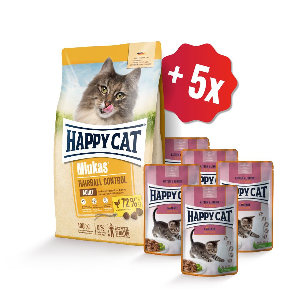 HAPPY CAT Minkas Hairball Control Geflügel 10kg SET 10 + 5x kapsička ZDARMA Happy Dog
