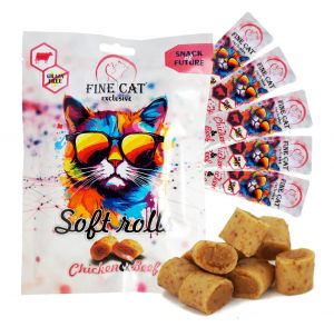 Fine Cat Exclusive Soft Roll svačinka pro kočky KUŘECÍ S HOVĚZÍM 5x10g